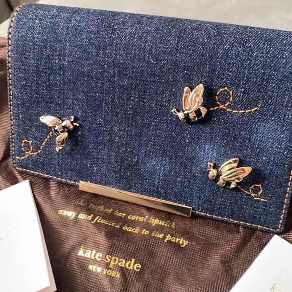 kate spade Handbags - Kate Spade BEE Flap Heritage Make It Mine Denim & Gold